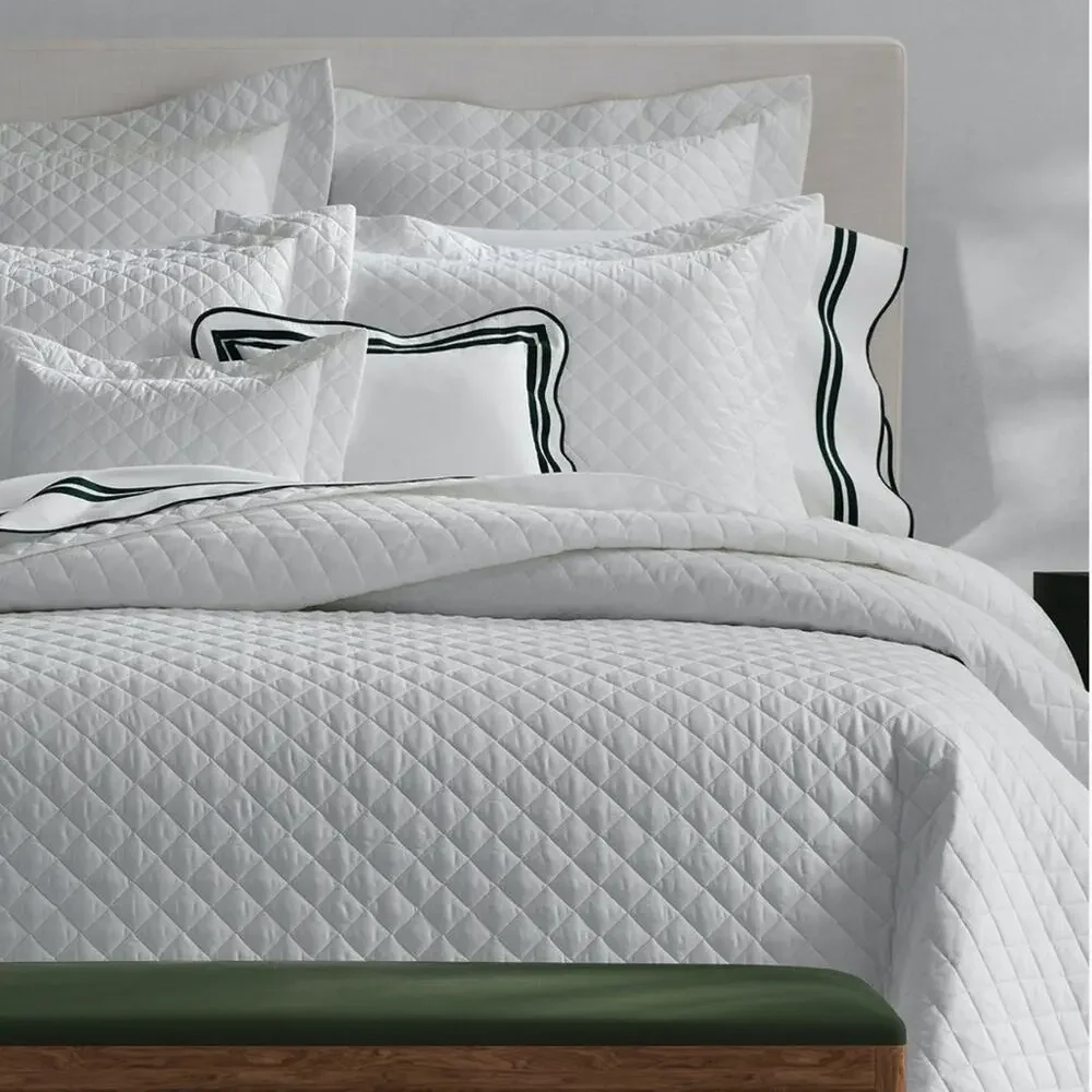 Matouk Quilted‎ Euro Sham in White Cotton Percale Gemma